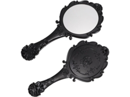 Conjunto de 2 espelhos de viagem portáteis vintage em vidro preto para mulheres.