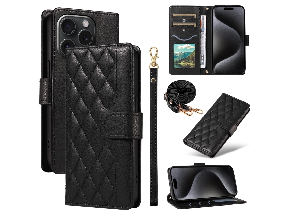 Capa Para Iphone 15 Pro Max Pele Sintética Preto