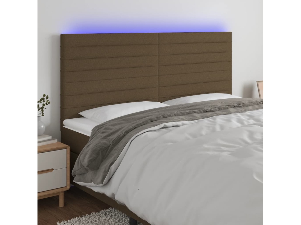 Vidaxl Cabeceira De Cama C/ Led Tecido 180x5x118/128 Cm Verde