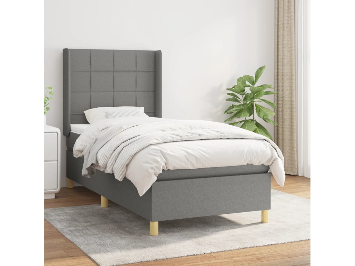 Vidaxl Cama Com Molas/colchão 100x200 Cm Tecido Cinza-escuro