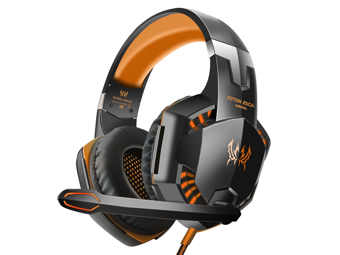 Fone de Ouvido para Jogos com Microfone Estéreo de Graves Profundos e Luzes Led. MDUG (laranja)
