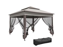 Pavillon Dobrável 3,25x3,25x2,7m Com Lados Fechados, Tenda De Jardim, Proteção Contra Sol E Vento, Cinza