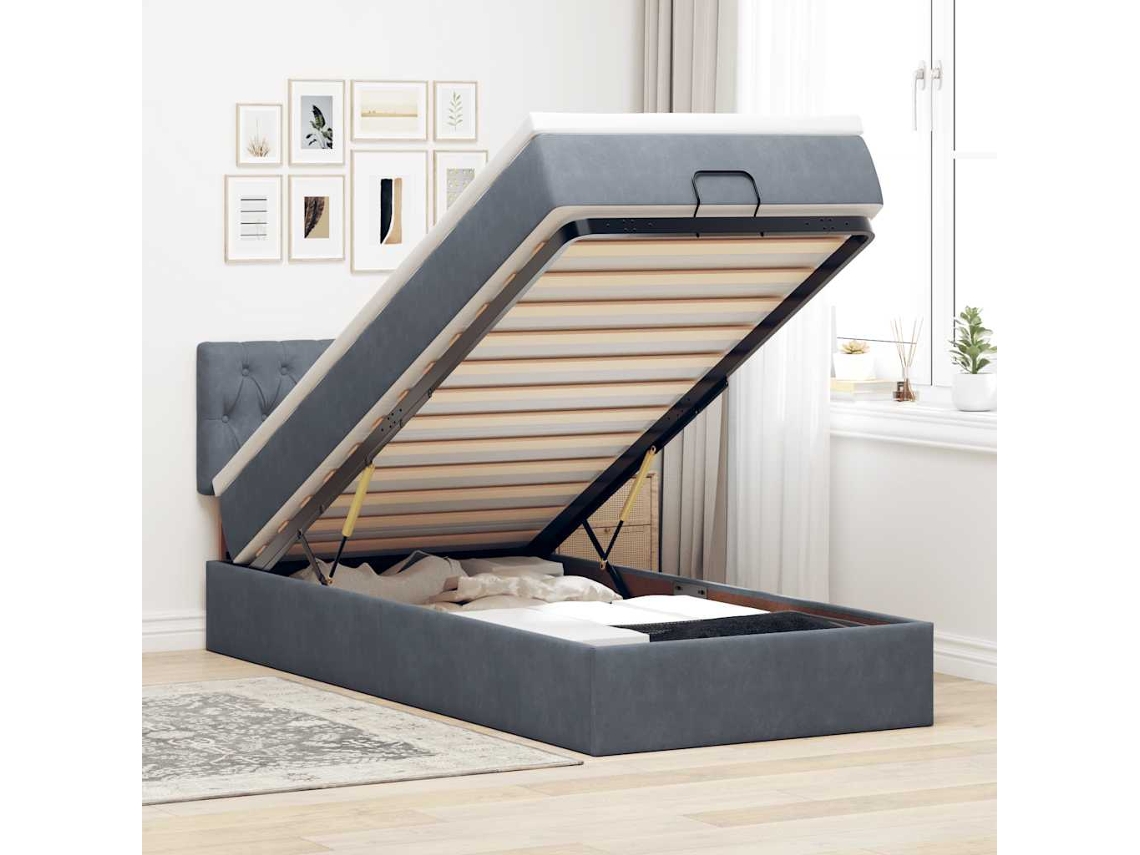 Vidaxl Estrutura de Cama Otomana com Colchão Cinza Escuro Veludo