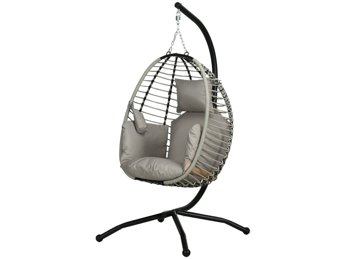 Cadeira Supensa Com Suporte Com Cesta Dobrável Almofada E Apoio Para A Cabeça 110x100x188 Cm Cinza E Preto