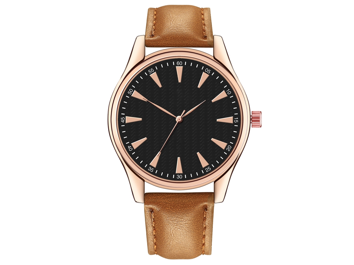 Reloj De Pulsera Para Hombre De Cuarzo Con Dial Redondo Y Correa De Pu Moda (café Claro Y Negro)