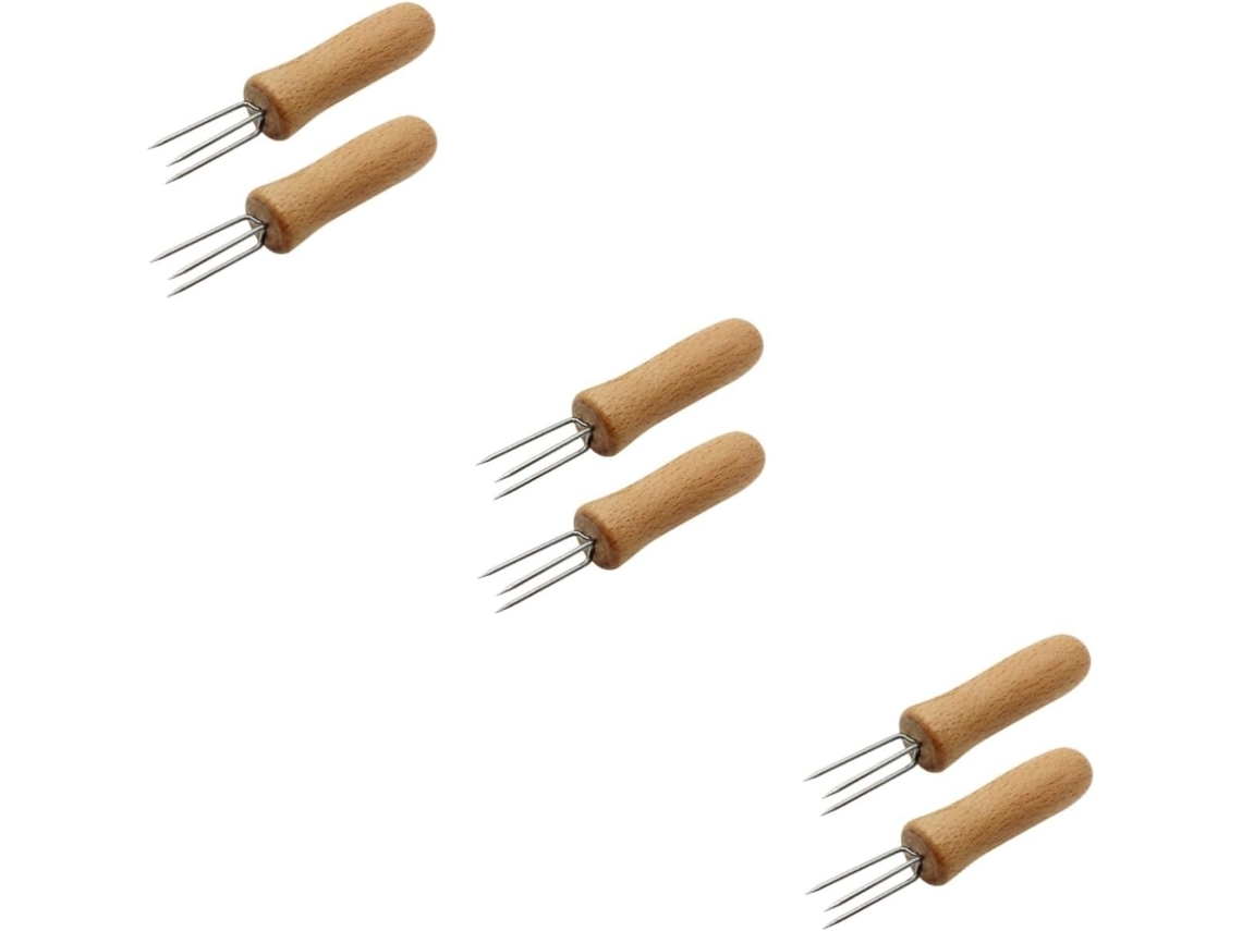 Conjunto De 6 Garfos Aço Com Cabo Popetpop Para Churrasco, Milho E Frutas, Utensílios De Cozinha