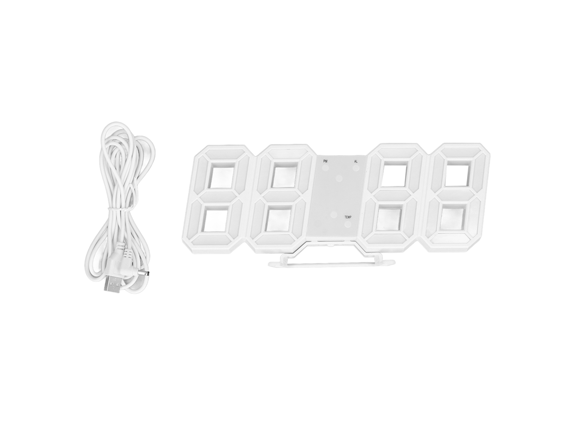 Reloj De Pared Led 3d Minimalista Marco Blanco Digital Alarma Temporizador Con Temperatura Para Hogar Sala Palabras Blancas