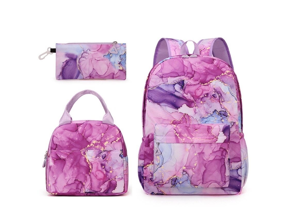 Zsanfs Mochila Lancheira Térmica 16 Polegadas E Case Para Lápis Roxo Escuro (3 Peças)