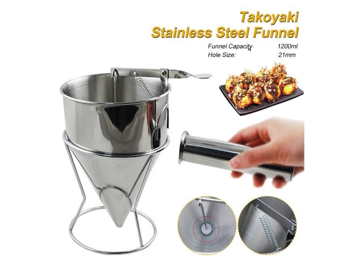 1200ml 21mm buraco de aço inoxidável panqueca massa dispensador funil polvo com alça tampa silicone alça destacável QINGQUE