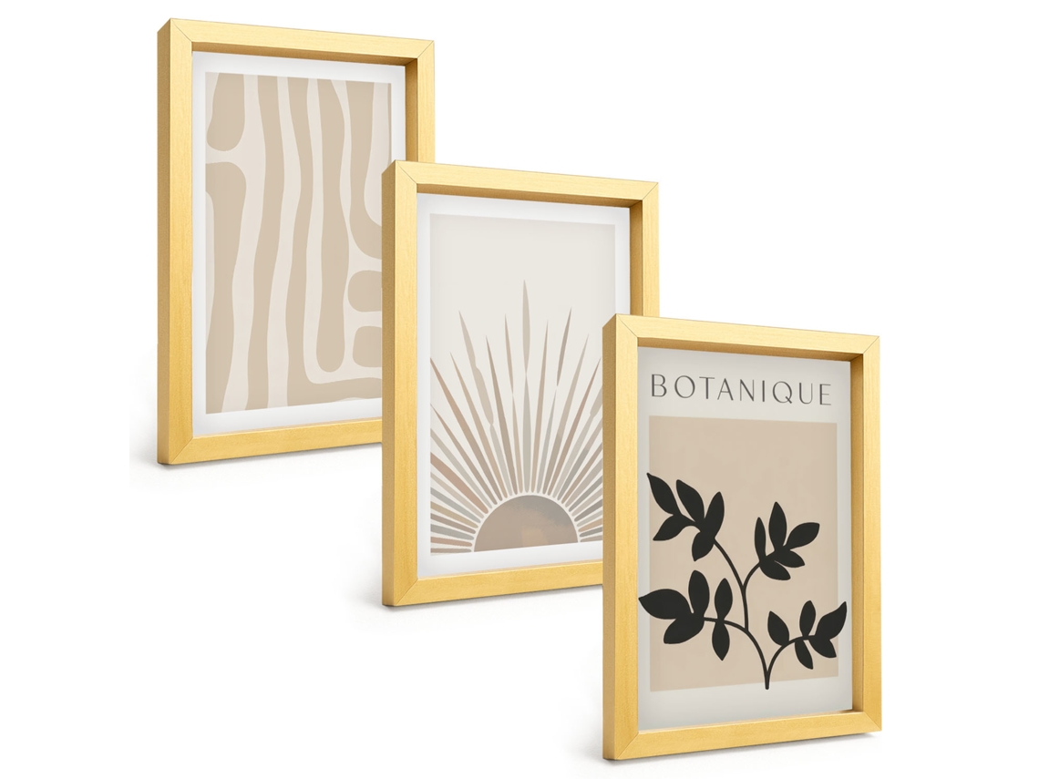 Composição De Quadros Padrões Abstratos De Plantas Espelharte (3 Peças 20x30 Cm)