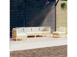 Vidaxl 6 Pcs Conjunto Lounge Jardim C/ Almofadões Creme Pinho Maciço
