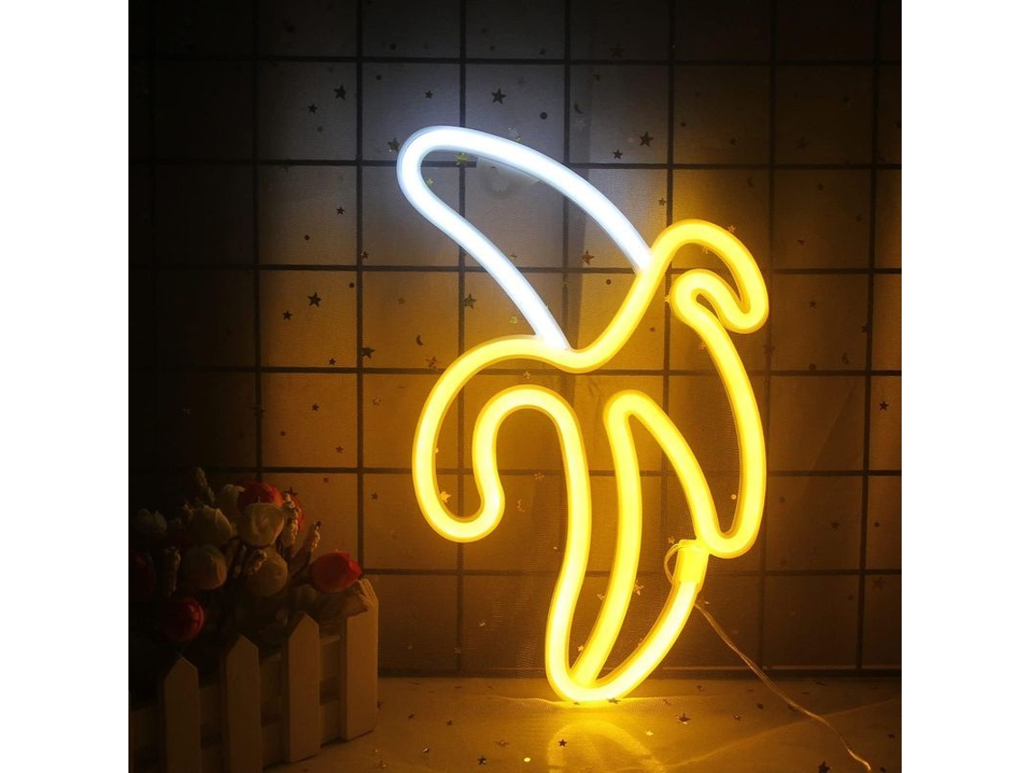 Sinal De Neon Banana Amarela Branca Luzes Led Para Decoração De Quarto Festa Presente