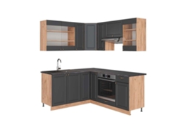 Cozinha de canto Fame-Line, 160 x 190 cm, PT Antracite, Country Antracite/Carvalho Dourado, Vicco