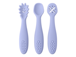 (roxo) Conjunto De Talheres De Silicone Para Bebê Com 3 Peças, Incluindo Uma Colher E Um Garfo Macios.