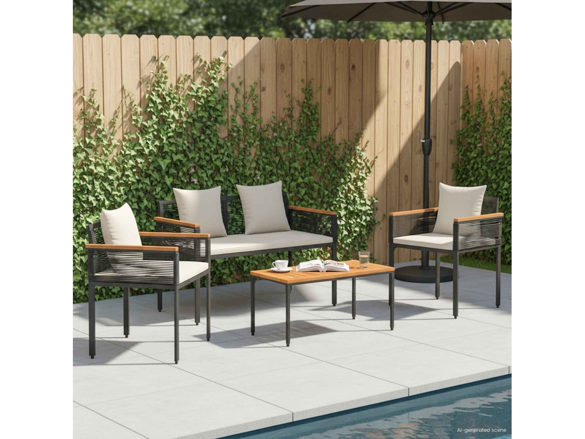 Vidaxl Conjunto De Móveis Para Exterior Preto E Branco Creme Vime Pe