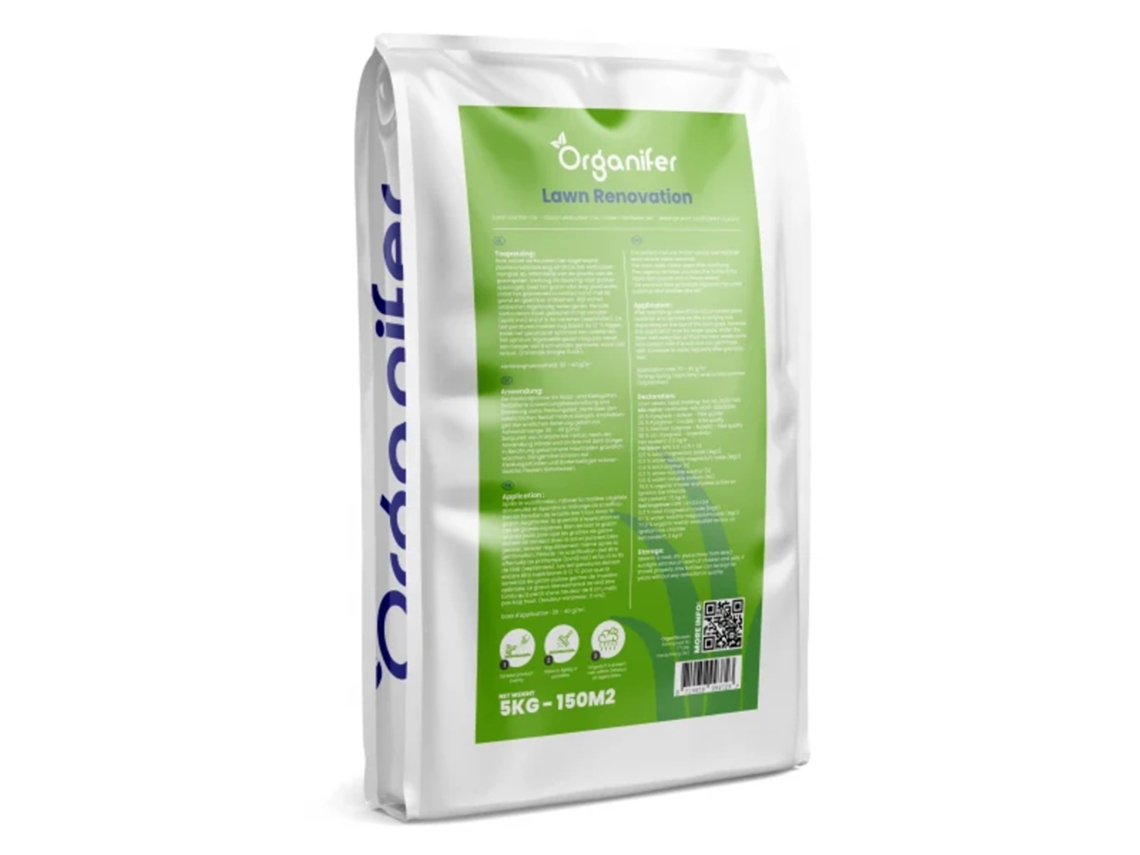 Mistura de Escarificação - Sementes de Relva - Fertilizante - Condicionador de Solo (5 kg - para 150 m2) - Organifer