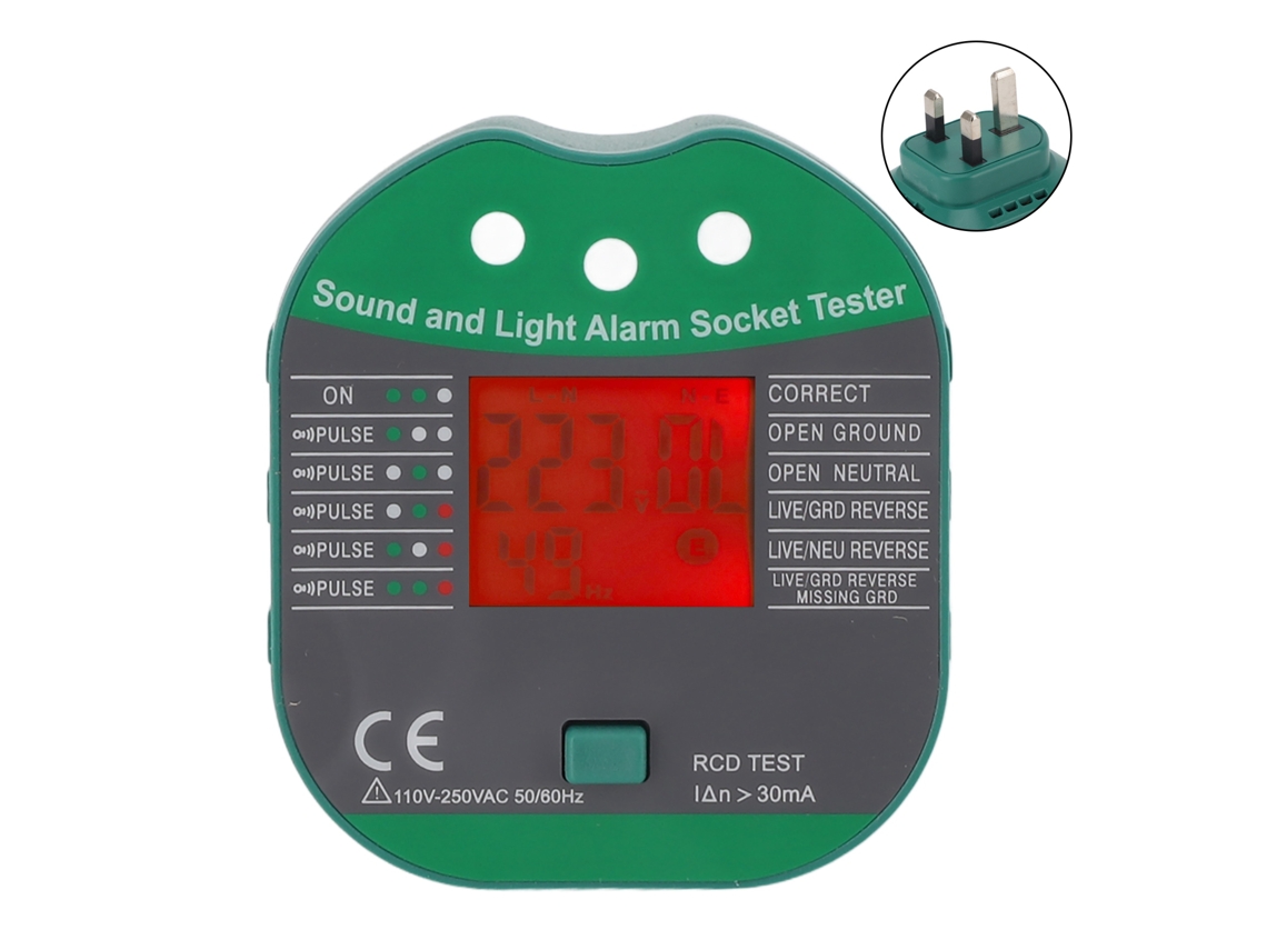 Testador Tomada Alarme Sonoro Luz Tensão