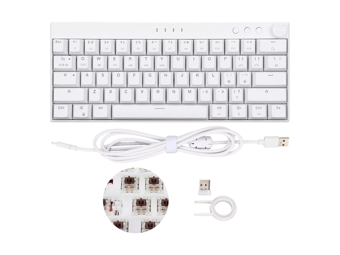 Teclado Mecânico Sem Fio 61 Teclas RGB Três Modos Switch Marrom para Gaming e Escritório | S/MARCA