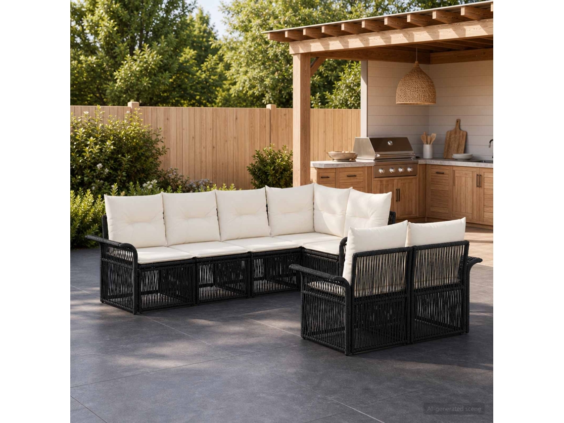 Vidaxl Conjunto De Sofá De Jardim 7 Unid. 7-número De Lugares Preto