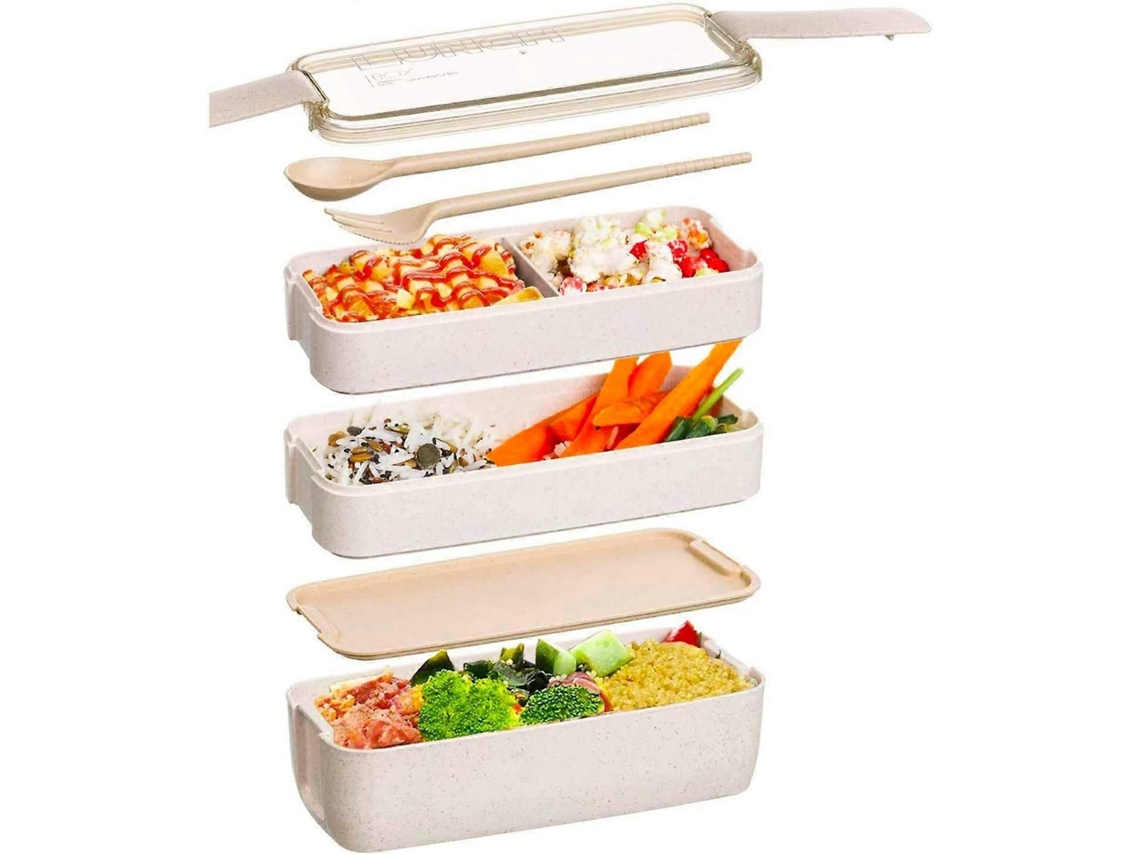 Marmita Bento Japonesa Reutilizável Com 3 Compartimentos, Recipiente Para Preparo De Alimentos Com Garfo E Colher