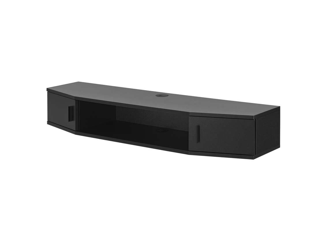 Prateleira de Parede para Tv Tørring com 2 Níveis e 2 Portas em Aglomerado de Madeira 18 X 110 X 30 Cm Preto [EN.CASA]