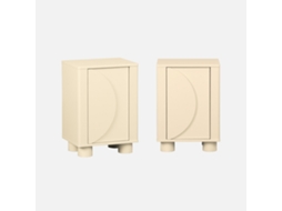 Set De 2 Mesa De Cabeceira Efeito Madeira De Manga, 1 Porta, Beige