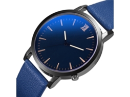 Relógio masculino com pulseira de couro PU, mostrador redondo grande, relógio de pulso casual de quartzo, azul.
