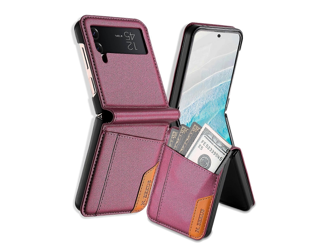 Capa De Couro Com Costura Rfid N.bekus P3 E Fecho Magnético Para Samsung Galaxy Z Flip3 5g