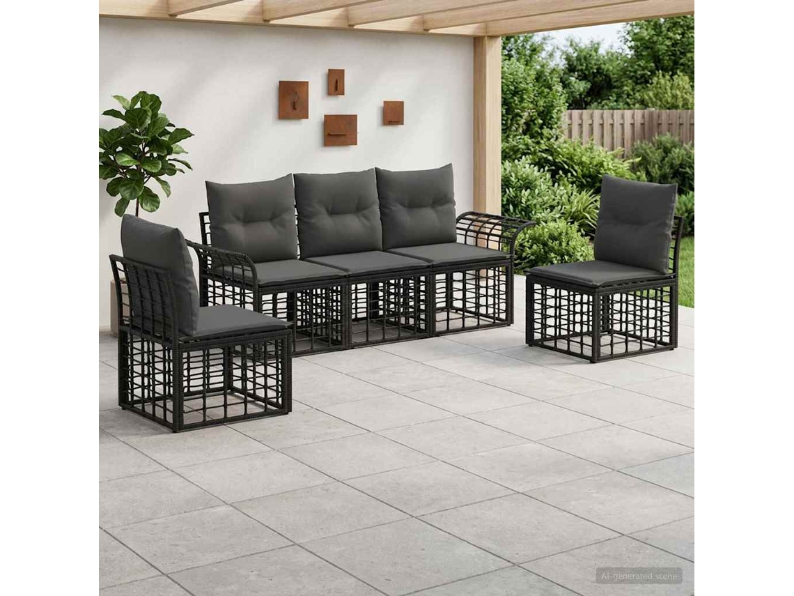 Vidaxl Conjunto De Sofás Para Exterior 5 Pcs Preto E Cinza Escuro
