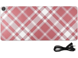 Mousepad Aquecido em Couro Xadrez Vermelho, 80 X 33 Cm, Tapete Antiderrapante para Computador, Teclado, Mesa e