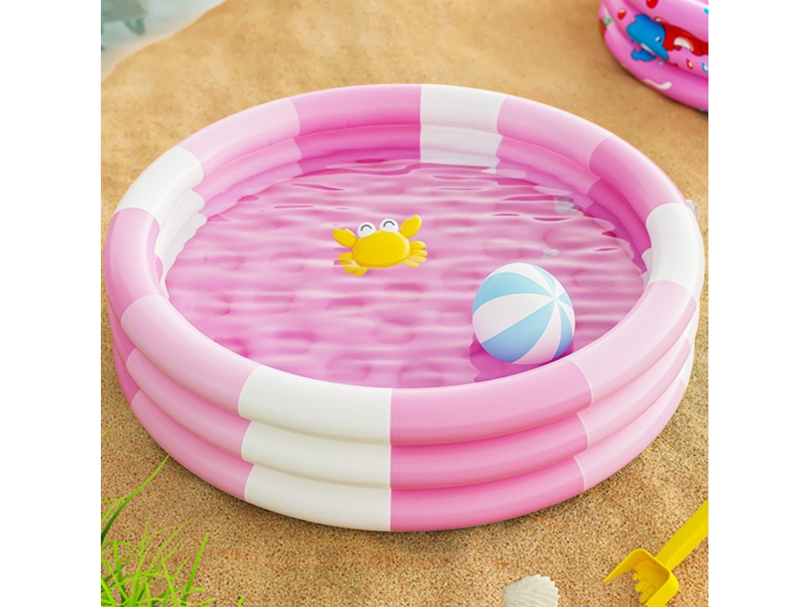 Piscina Inflável Infantil Circular 90cm Três Anéis Rosa Branco, Altura 26,5cm Pvc Atóxico, Somente Piscina Sem Acessórios