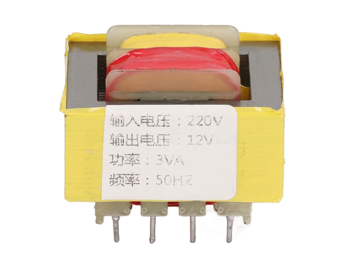 Módulo transformador de potência isolado com 9 pinos, 50Hz, entrada de 3VA, saída de 12V.