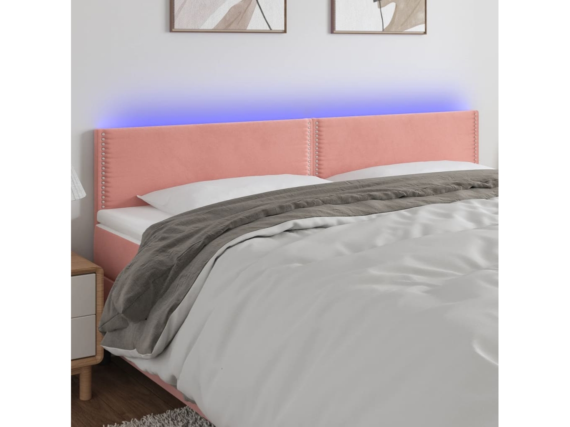 Vidaxl Cabeceira De Cama C/ Luzes Led Veludo 200x5x78/88 Cm Rosa