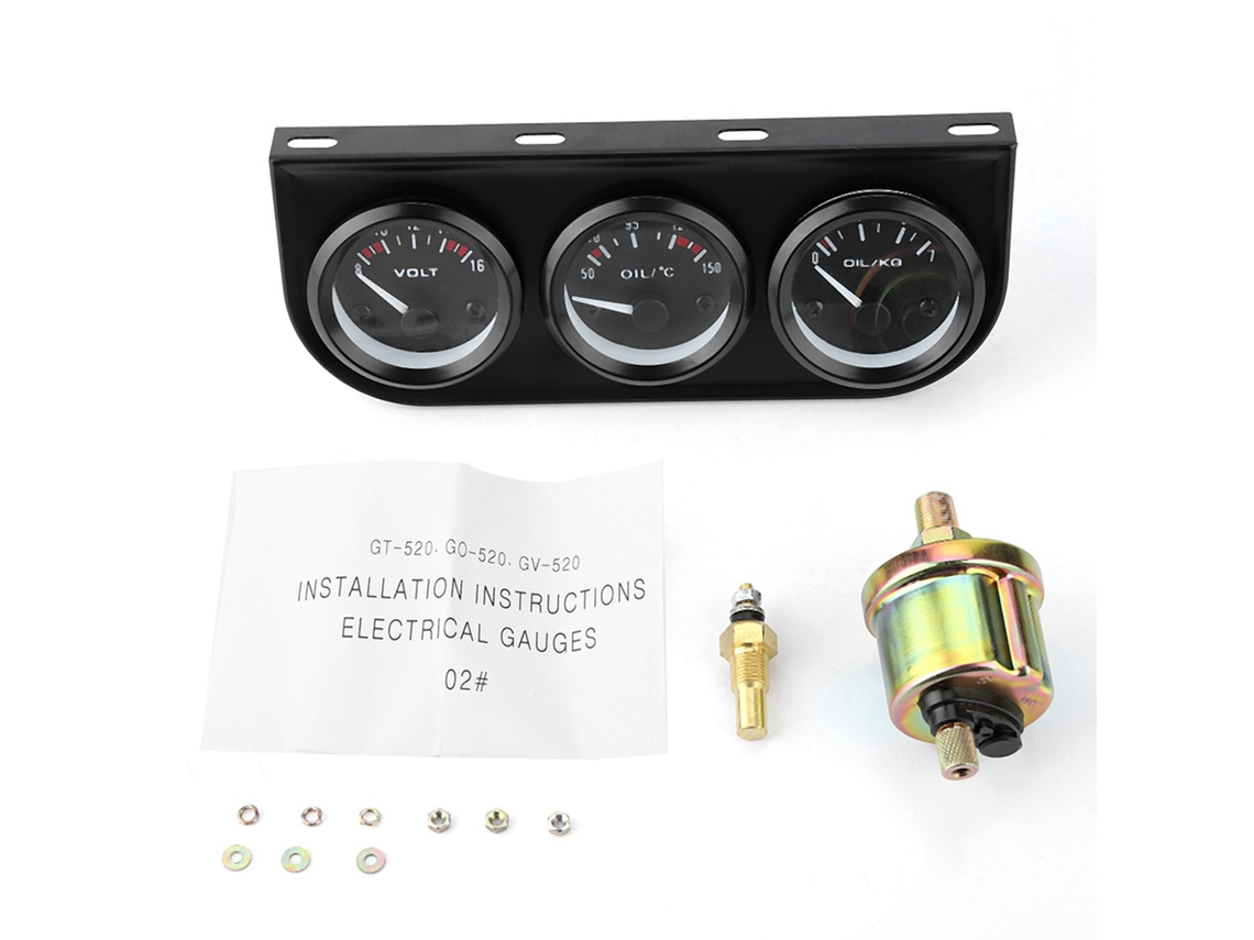 Kit De Medidor Triplo 3 Em 1, Voltímetro, Medidor De Pressão De Óleo E Temperatura Da Água, Tacômetro Brilvibera