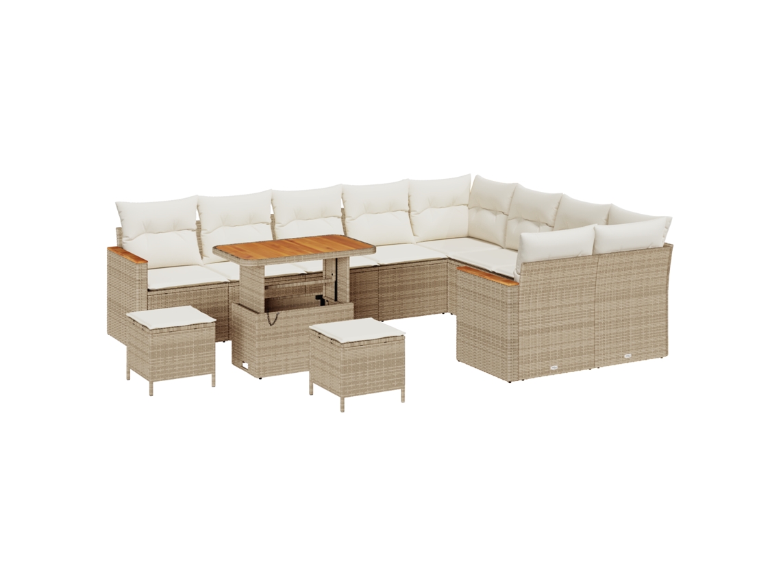 Conjunto 12 Conjunto De Sofá De Jardim Vidaxl Bege Vime Pe (90 X 55 X 71 Cm)