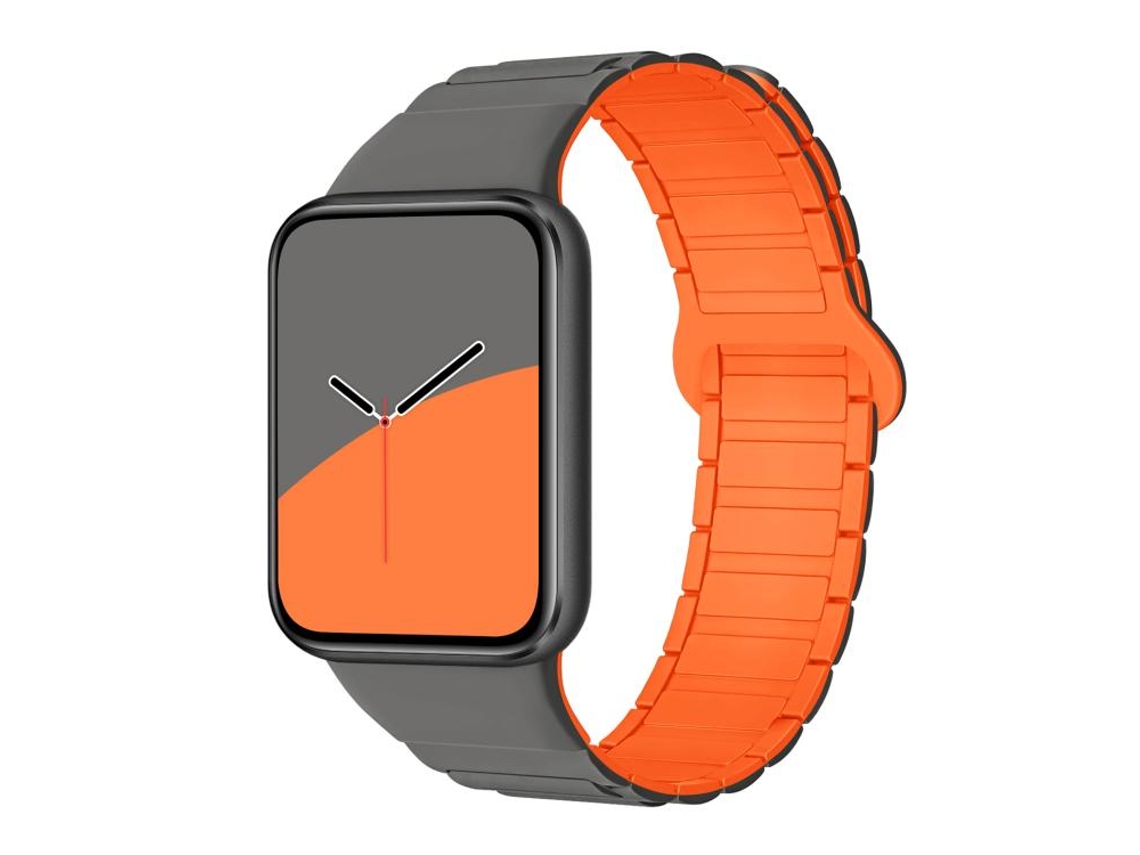Bracelete Para Redmi Watch 6 / 5 / Xiaomi Band 9 Pro / 8 Pro - Silicone Magnético - Três Contas Cinza E Laranja