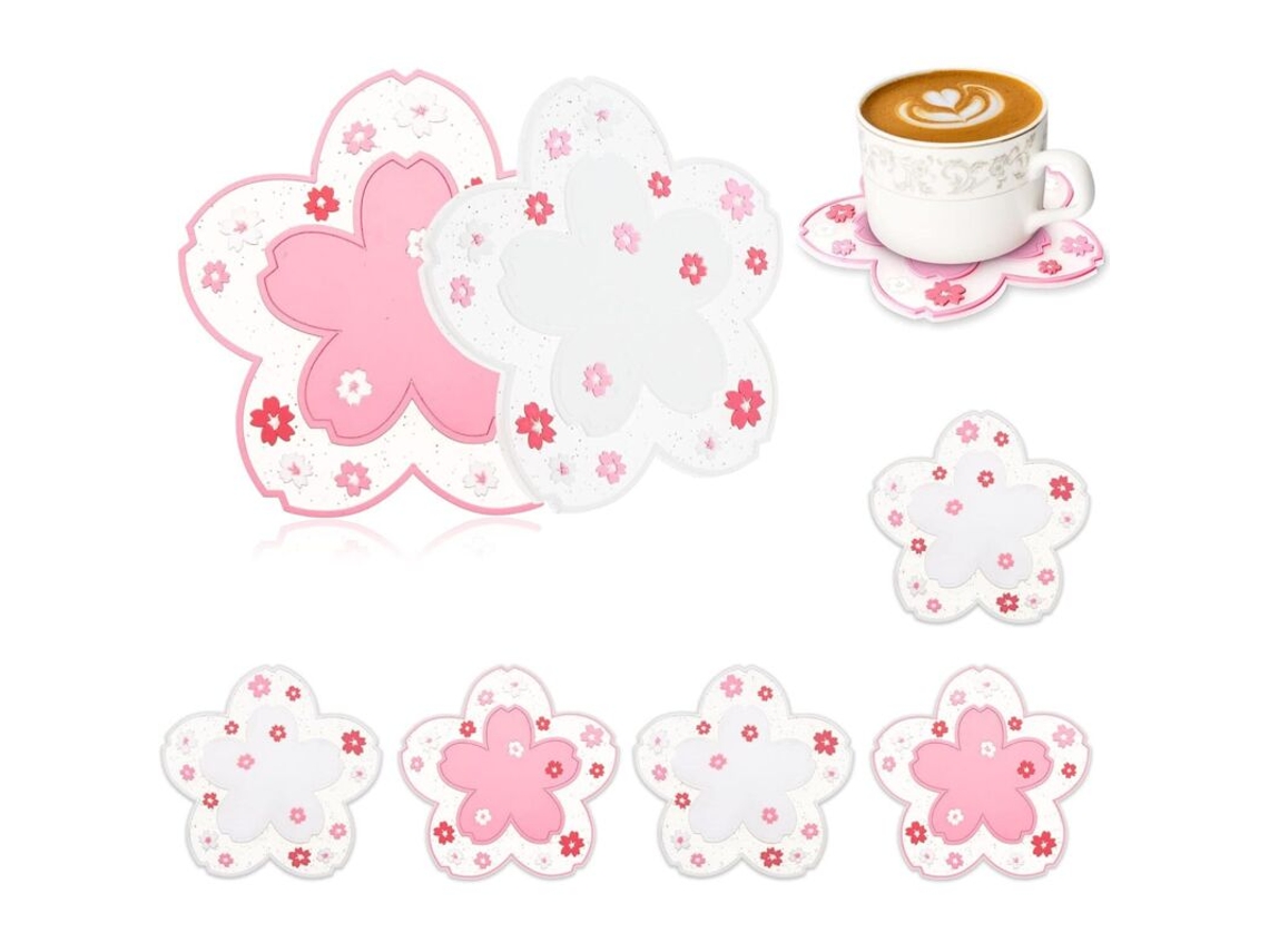 Conjunto de 7 porta copos de silicone com estampa de sakura, antiderrapantes, resistentes ao calor AQUAFORGE