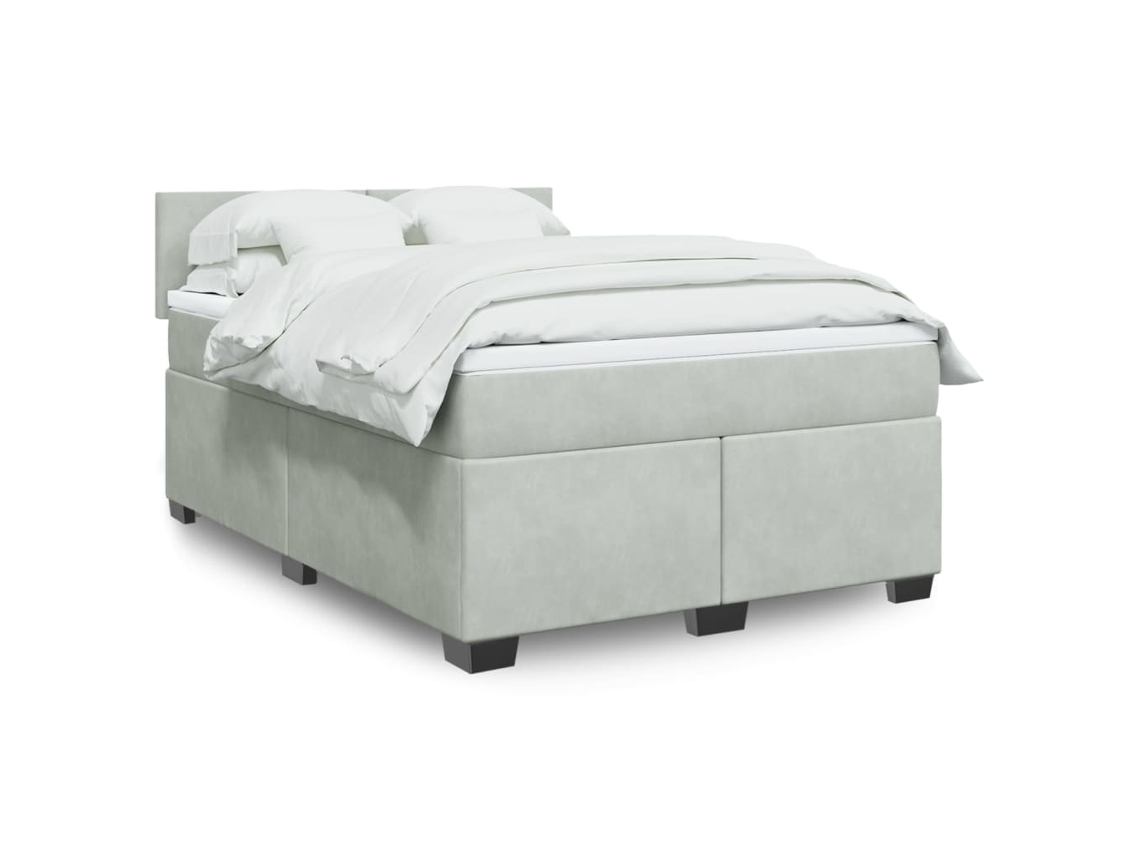 Cama Com Molas/colchão 140x190 Cm Veludo Cinzento-claro