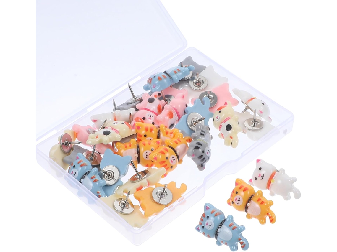 Tachininhas decorativas Popetpop com design de gato, em resina e metal, pacote com 30 unidades, ideais para pinturas.