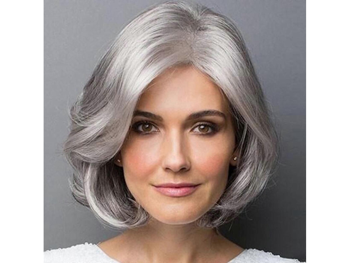 Peruca Feminina da Moda, Peruca Curta de Cabelo Sintético Cinza. TAISHENGDA