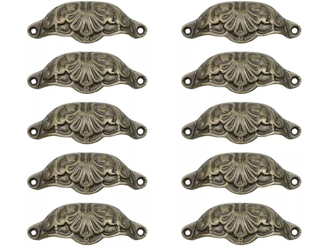 Conjunto De 10 Puxadores Metal Estilo Antigo Vintage Em Formato Concha, Com Parafusos, Para Gavetas, Cômodas E Armários