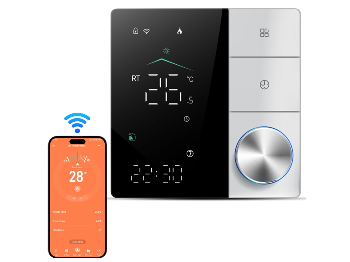 Termostato Inteligente Wifi, Aquecimento de Piso Residencial, Aprendizado Ai, Controle App | S/MARCA