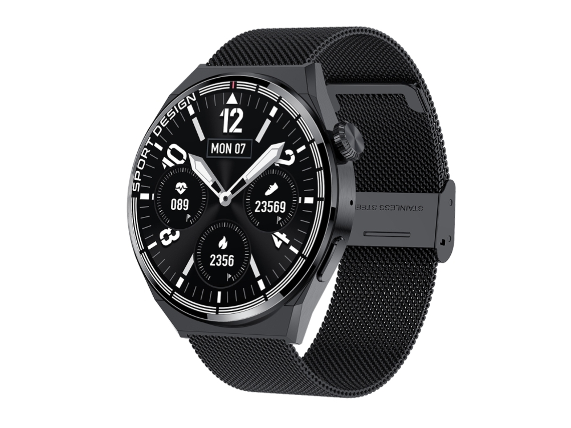 Smartwatch Com Caixa Preta De 1,60 Polegadas, Pulseira Milanesa De Aço E Classificação Ip68, Com Suporte Para Chamadas Bluetooth. Mdug (preto)