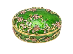 Caja De Joias Com Dobradiça De Flores Pintadas À Mão, Detalhes Clássicos Realistas, Para Armazenar Anéis E Pingentes, Verde