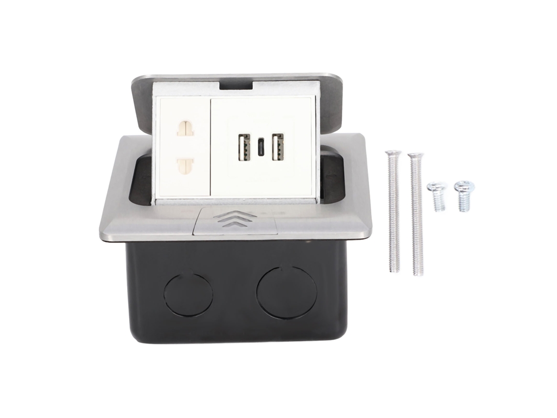 Yncm2026 - Tomada elétrica retrátil de chão com amortecimento, tomada de mesa com Type-C e duas portas USB.