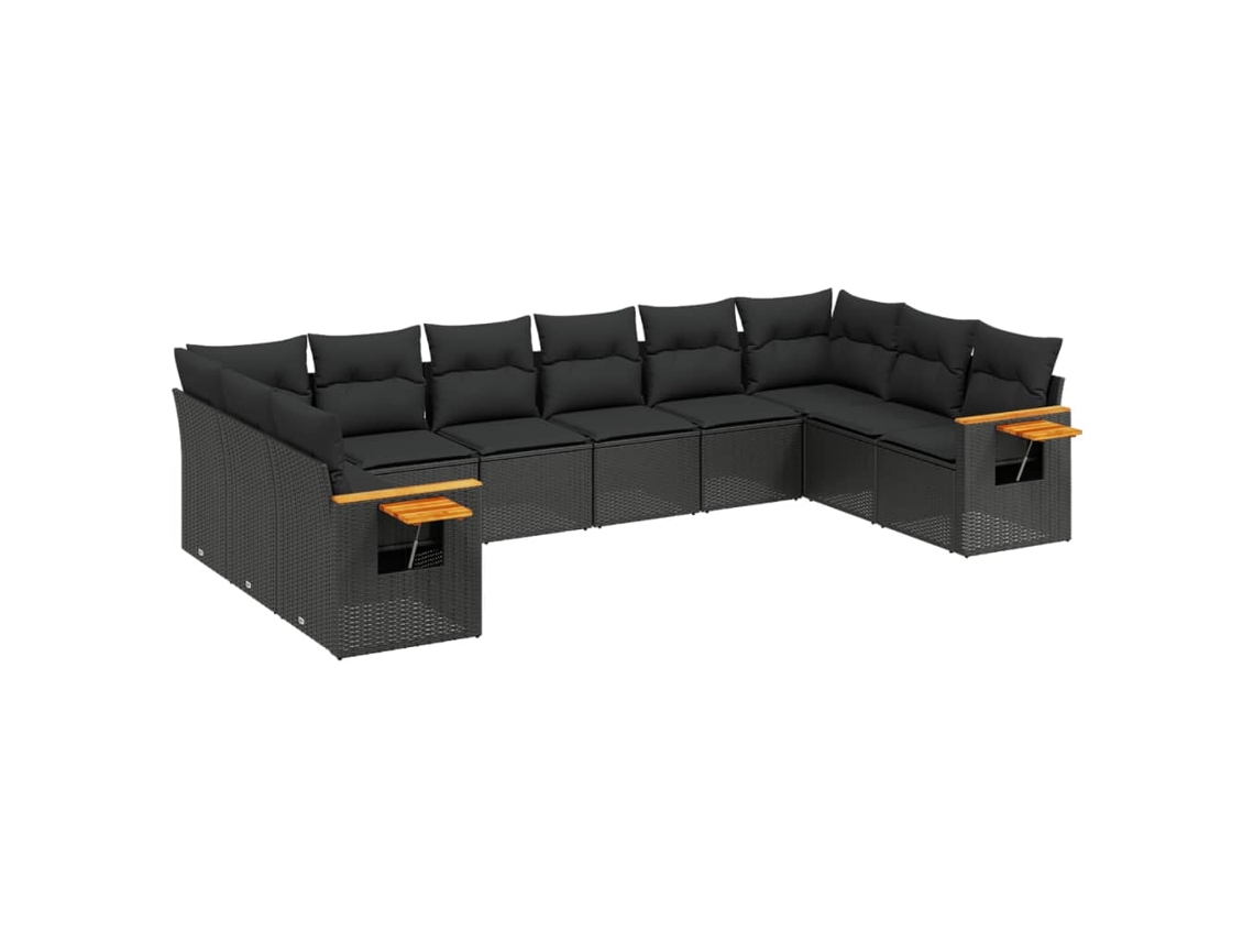 Conjunto de 10 Sofás de Jardim com Almofadas Vime Pe Preto MAISON EXCLUSIVE