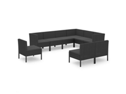 Maison Exclusive - 9 Pcs Conjunto Lounge De Jardim C/ Almofadões Vime Pe Preto