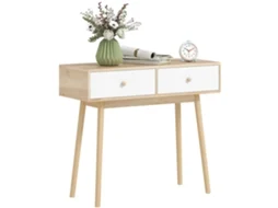 Mesa Consola 2 Gavetas Carvalho Branco 86x35x75 Cm