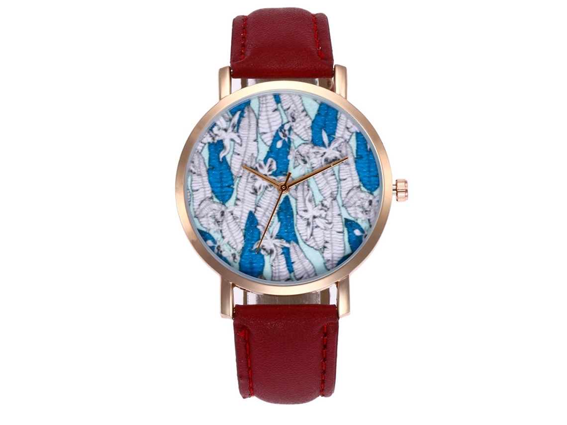 Relógio de Pulso Feminino com Pulseira de Couro Pu Movimento de Quartzo Vermelho