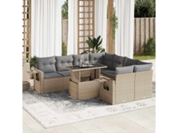 Vidaxl 9 Pcs Conjunto de Sofás P/ Jardim com Almofadões Vime Pe Bege